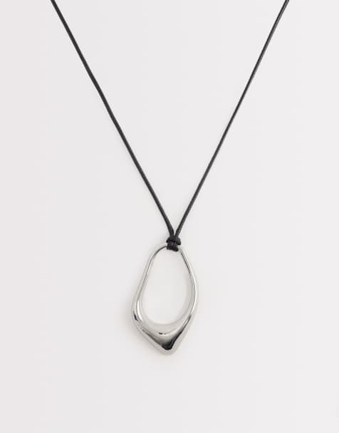 ASOS DESIGN - Collier long en corde avec pendentif abstrait - Argenté - view 1