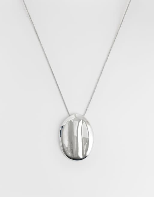 ASOS DESIGN - Collier long en maille serpent avec pendentif ovale large - Argenté, 2 de 4