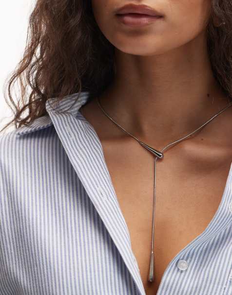 ASOS DESIGN - Collier long style lasso avec pendentif goutte d'eau - Argenté - view 1