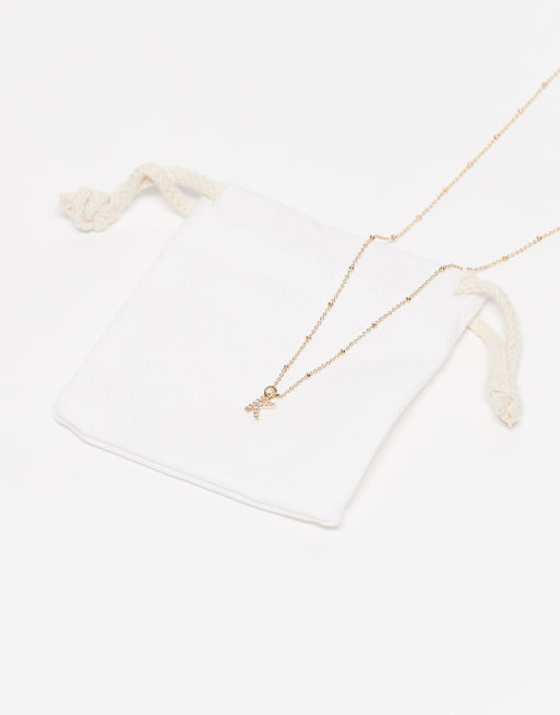 ASOS DESIGN - Collier maillons et boules à pendentif initiale K à zircons cubiques avec pochette cadeau - Doré, 2 de 3