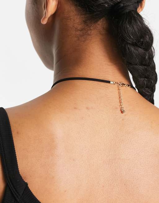 ASOS DESIGN - Collier mi-long en cordon avec pendentif cœur bombé - Bleu, 3 de 4