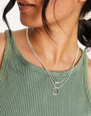 ASOS DESIGN multirow necklace with twisted bead and hoop design in silver tone - ASOS Price Checker