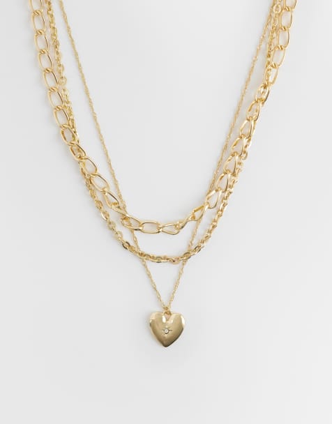 ASOS DESIGN - Collier multi-rangs à pendentif cœur - Doré - view 1