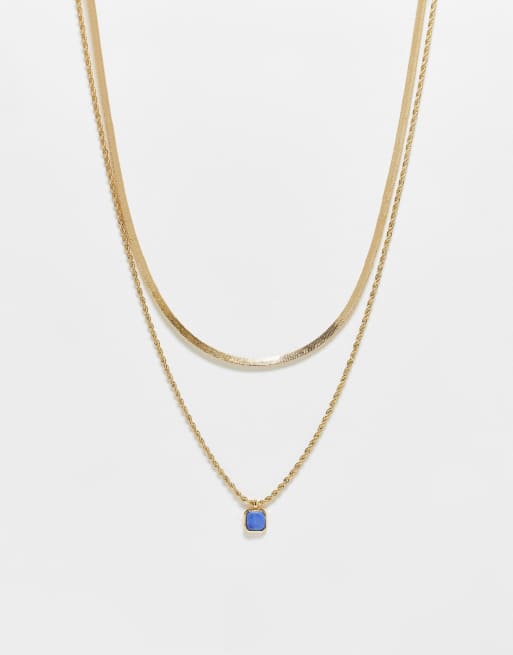 ASOS DESIGN - Collier multi-rangs à pendentif effet lapis - Doré
