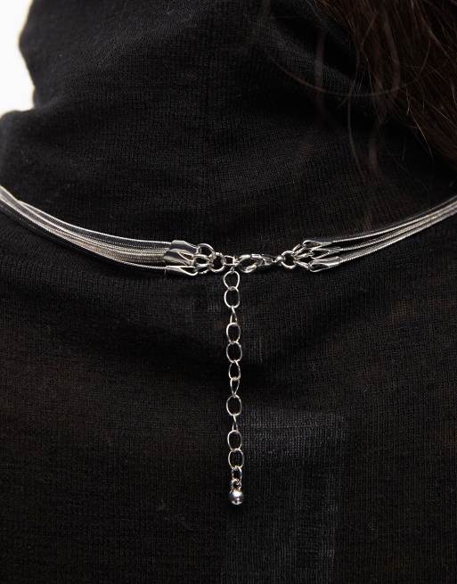 ASOS DESIGN - Collier multi-rangs avec chaîne en maille serpent plate et chaîne à maillons ronds - Argenté, 2 de 3