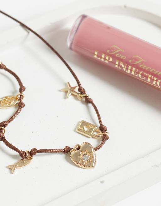 ASOS DESIGN - Collier multi-rangs avec cordon marron et charms marins - Doré, 2 de 4