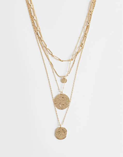 ASOS DESIGN collier multi-rangs avec détail chaînes mixtes et pendentif effet fondu doré - view 1
