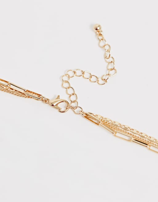 ASOS DESIGN - Collier multi-rangs avec pièce motif étoile à cristaux et pendentif pierre semi-précieuse - Doré, 4 de 4