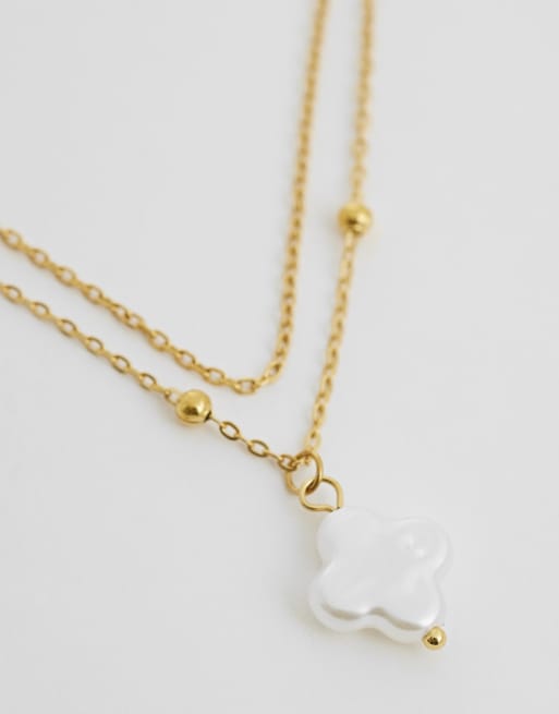 ASOS DESIGN - Collier multi-rangs en acier inoxydable étanche avec pendentif en perle fantaisie - Doré, 3 de 4