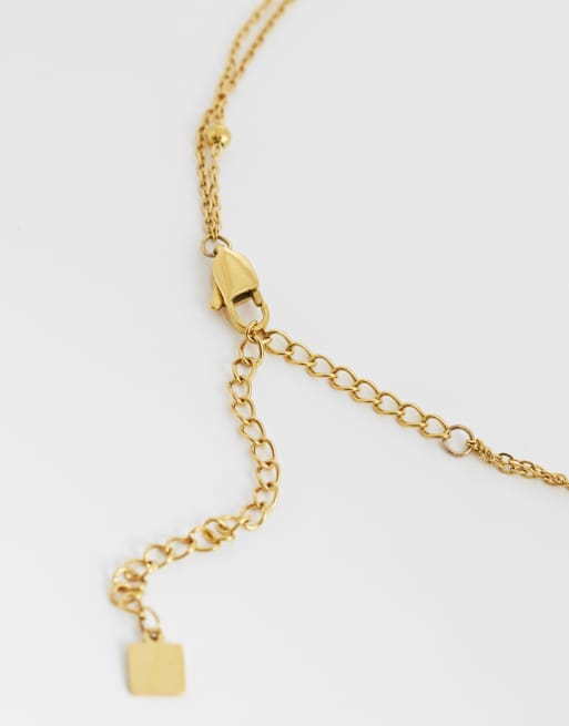 ASOS DESIGN - Collier multi-rangs en acier inoxydable étanche avec pendentif en perle fantaisie - Doré, 4 de 4