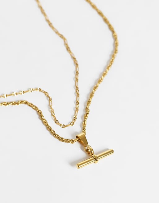 ASOS DESIGN collier multi-rangs en acier inoxydable imperméable avec barre T finition dorée, 3 de 4