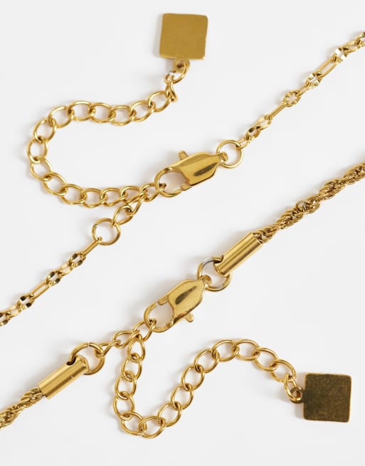 ASOS DESIGN collier multi-rangs en acier inoxydable imperméable avec barre T finition dorée, 4 de 4