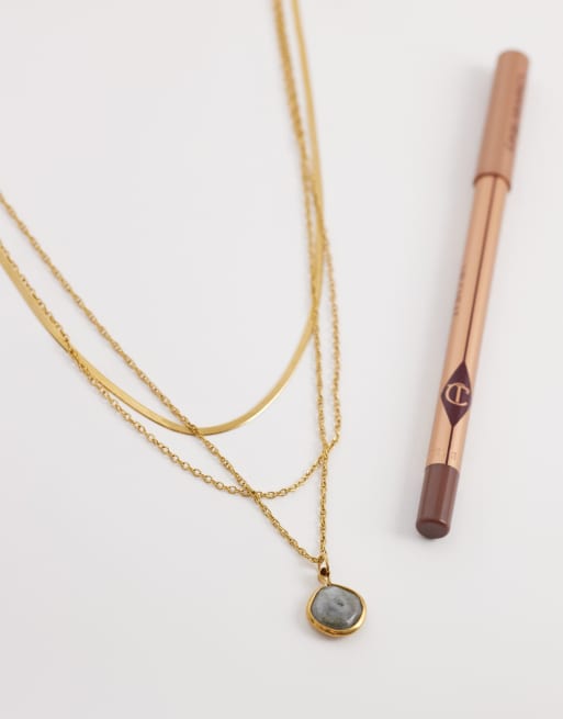 ASOS DESIGN - Collier multi-rangs en acier inoxydable résistant à l'eau avec pierre et chaîne - Doré, 2 de 4