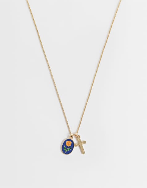 ASOS DESIGN collier pendentif rose et croix en émail doré - view 1