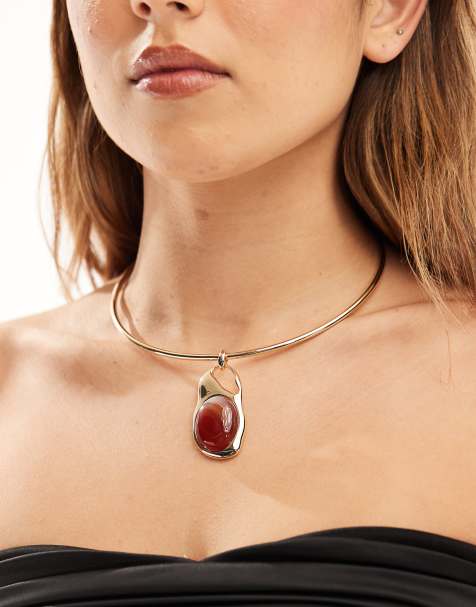 ASOS DESIGN - Collier ras de cou avec pierre semi-précieuse - Doré - view 1