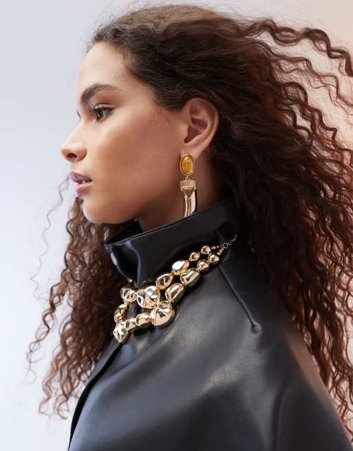 ASOS DESIGN - Collier ras de cou double-rang avec perles effet fondu - Doré, 3 de 4