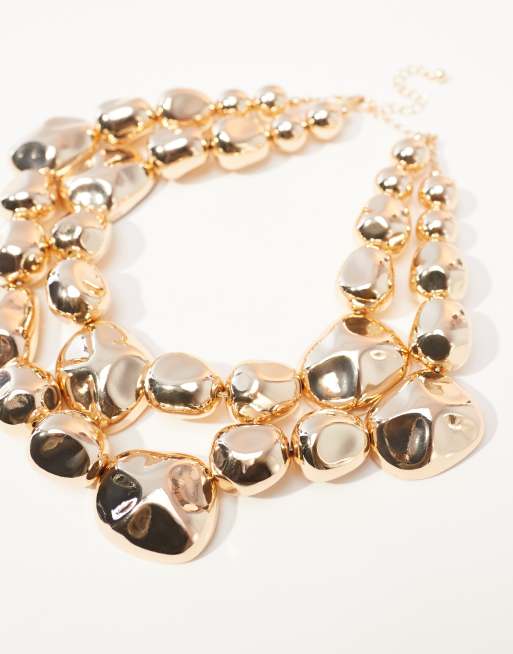 ASOS DESIGN - Collier ras de cou double-rang avec perles effet fondu - Doré, 4 de 4