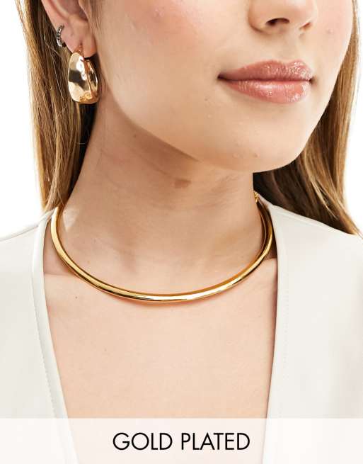 ASOS DESIGN - Collier ras de cou minimaliste façon torque en plaqué or 14 carats