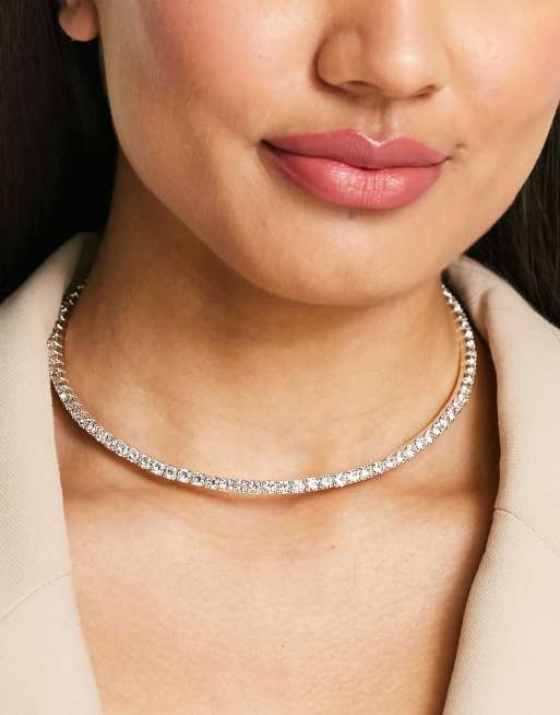 ASOS DESIGN - Collier ras du cou structuré à maillons - Argenté