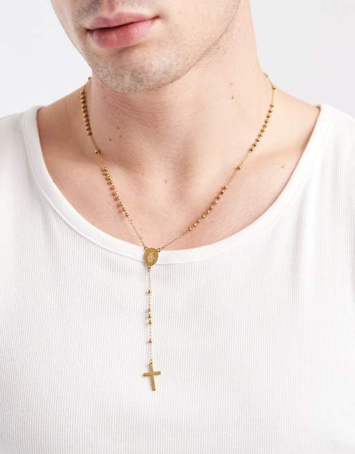 ASOS DESIGN - Collier rosaire en acier inoxydable étanche - Doré