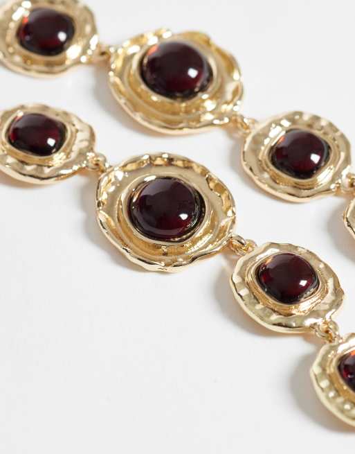 ASOS DESIGN - Collier tendance effet martelé avec pierres ambre serties en résine - Doré, 4 de 4