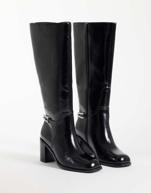 ASOS DESIGN Collins dressy heeled riding boots in black, 2 of 4