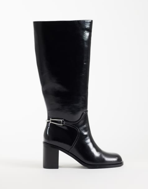 ASOS DESIGN Collins smart heeled riding boots in black - view 1