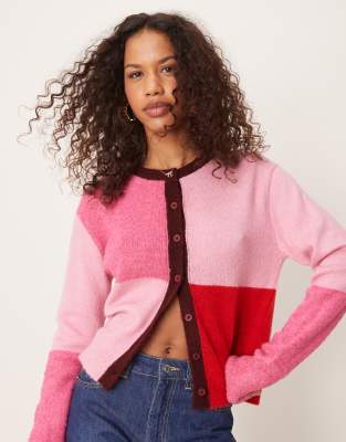 color block boxy fit cardigan-Multi