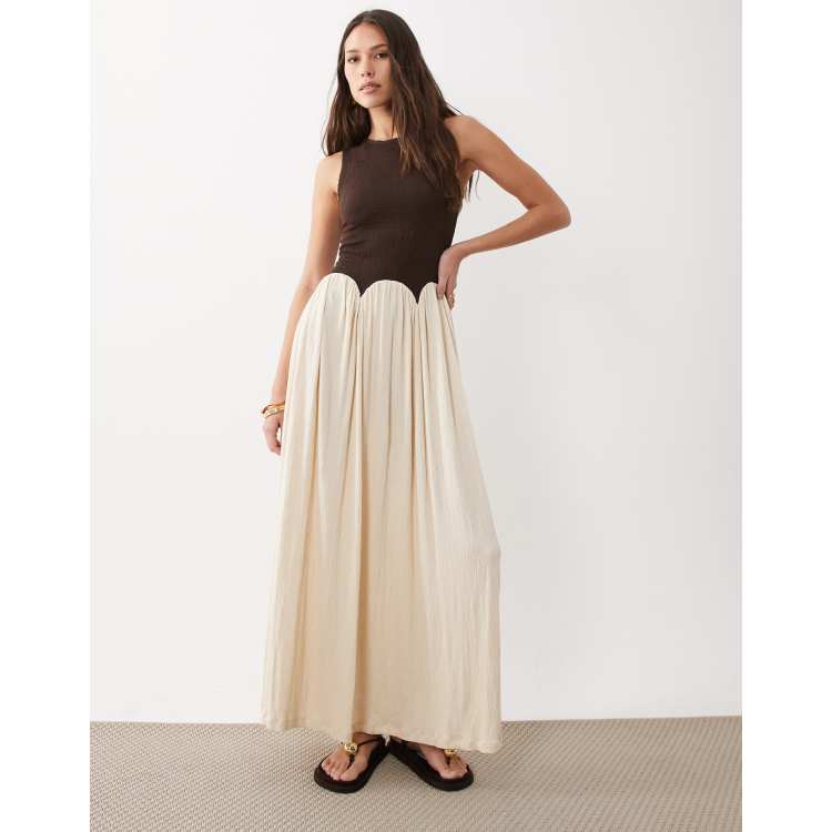 asos design bow front rib midaxi dress in cream ASOS DESIGN