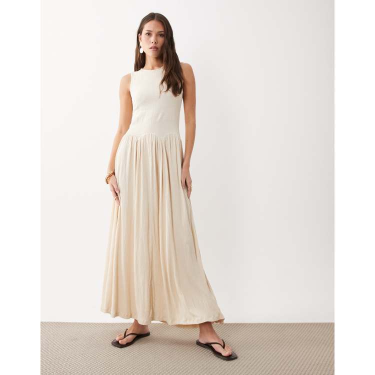 asos design bow front rib midaxi dress in cream ASOS DESIGN ribbed long sleeve off the shoulder midi dress in cream