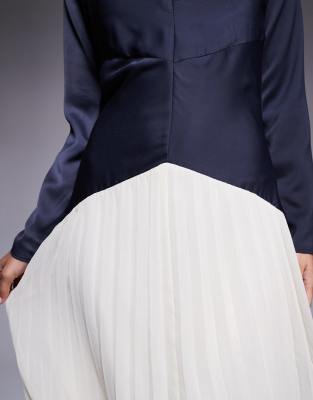 Asos Design Color Block Dropped Waist Pleated Skirt Maxi Dress In Multi