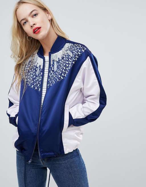 Embellished bomber shop jacket womens