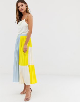 asos scuba bardot colourblock pleated midi dress