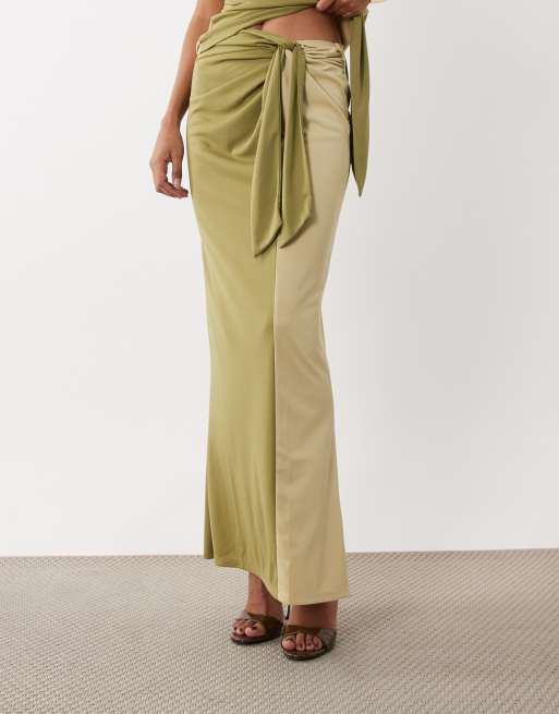 ASOS DESIGN color block sarong skirt with drape tie front in khaki - part of a set, 3 of 5
