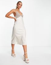 ASOS DESIGN cami maxi slip dress in high shine satin with lace up