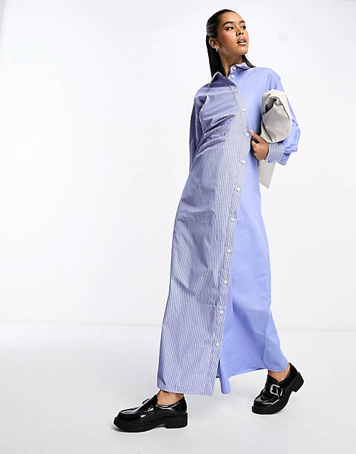 ASOS DESIGN color block stripe ruched maxi shirt dress