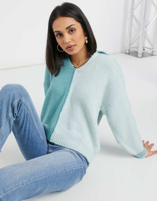 ASOS DESIGN color block sweater in green ASOS