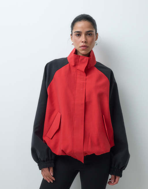 ASOS DESIGN color block track jacket in in red, 2 of 4