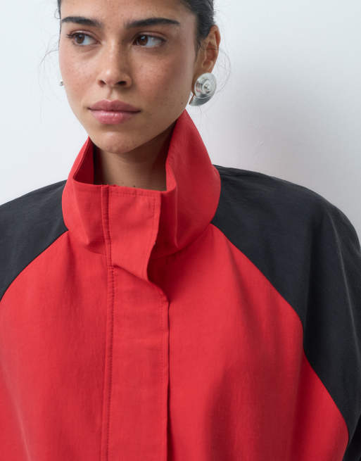 ASOS DESIGN color block track jacket in in red, 3 of 4