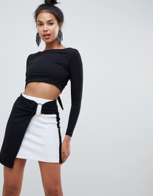 black and white block skirt