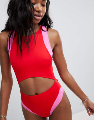 asos red swimming costume