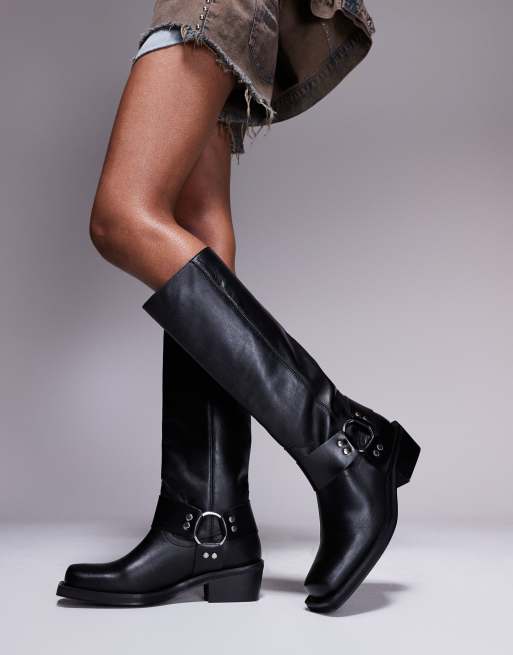 ASOS DESIGN – Colorado – Czarne skórzane botki do kolan typu biker premium