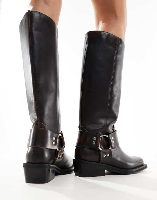 ASOS DESIGN - Colorado - Kniehoge bikerlaarzen van premium leer in bruin, 3 van 4