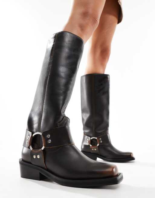 ASOS DESIGN - Colorado - Kniehoge bikerlaarzen van premium leer in bruin, 4 van 4