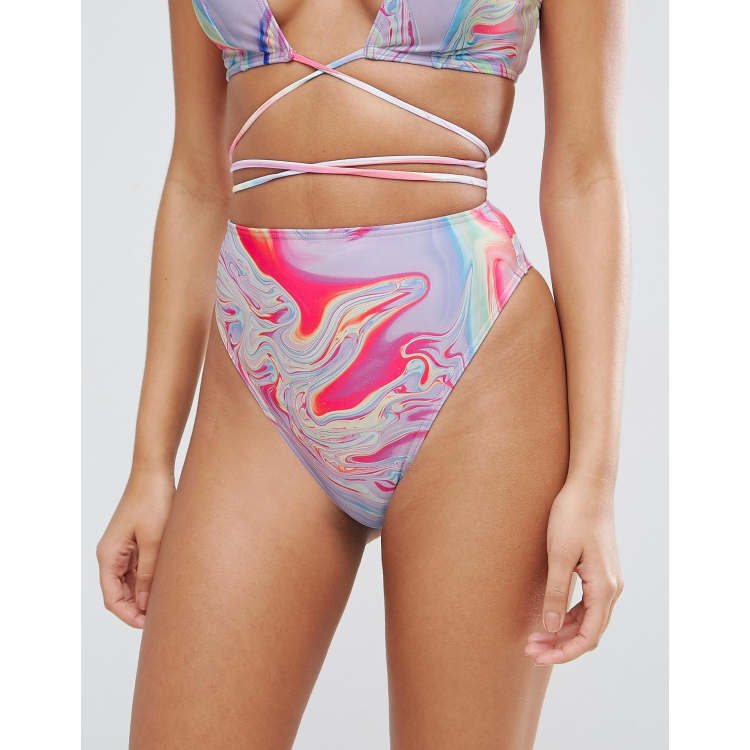 Cotton On high side brazilian bikini bottom in pink crinkle