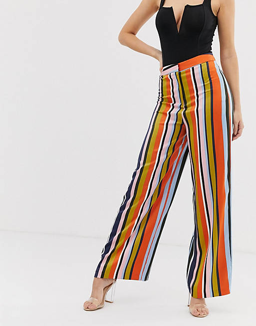 ASOS DESIGN COLORFUL stripe satin wide leg pants two-piece