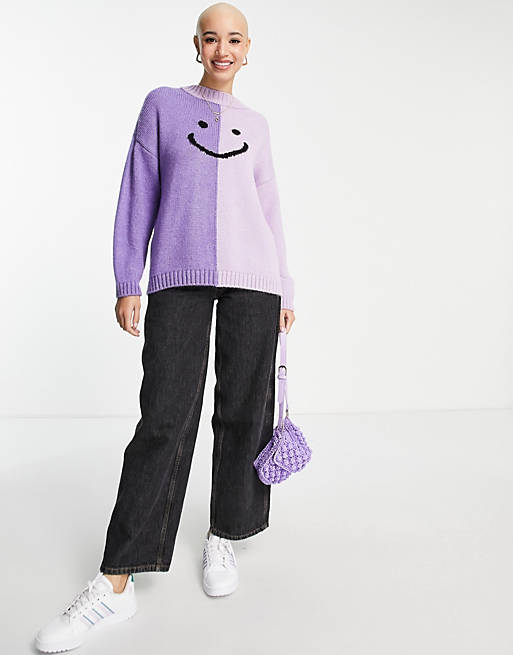  colour block jumper with smile detail in lilac 