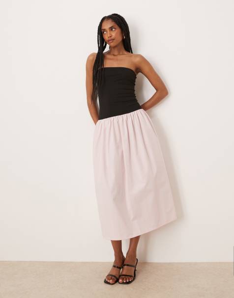 ASOS DESIGN colour block poplin mix   bandeau maxi dress in pink - view 1