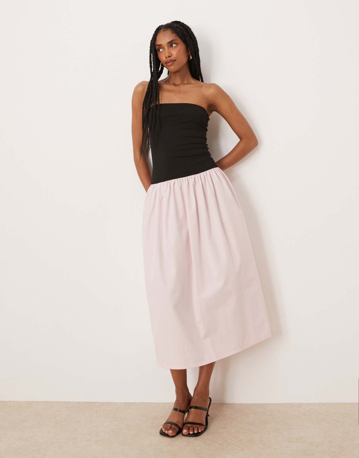 ASOS DESIGN colour block poplin mix   bandeau maxi dress in pink