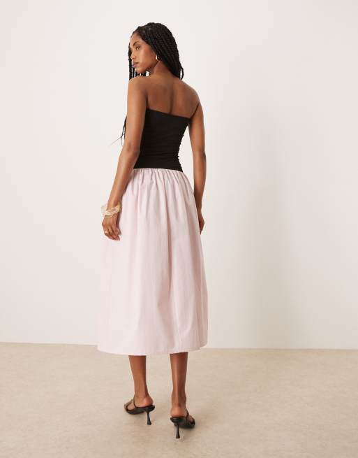 ASOS DESIGN colour block poplin mix bandeau maxi dress in pink, 2 of 4